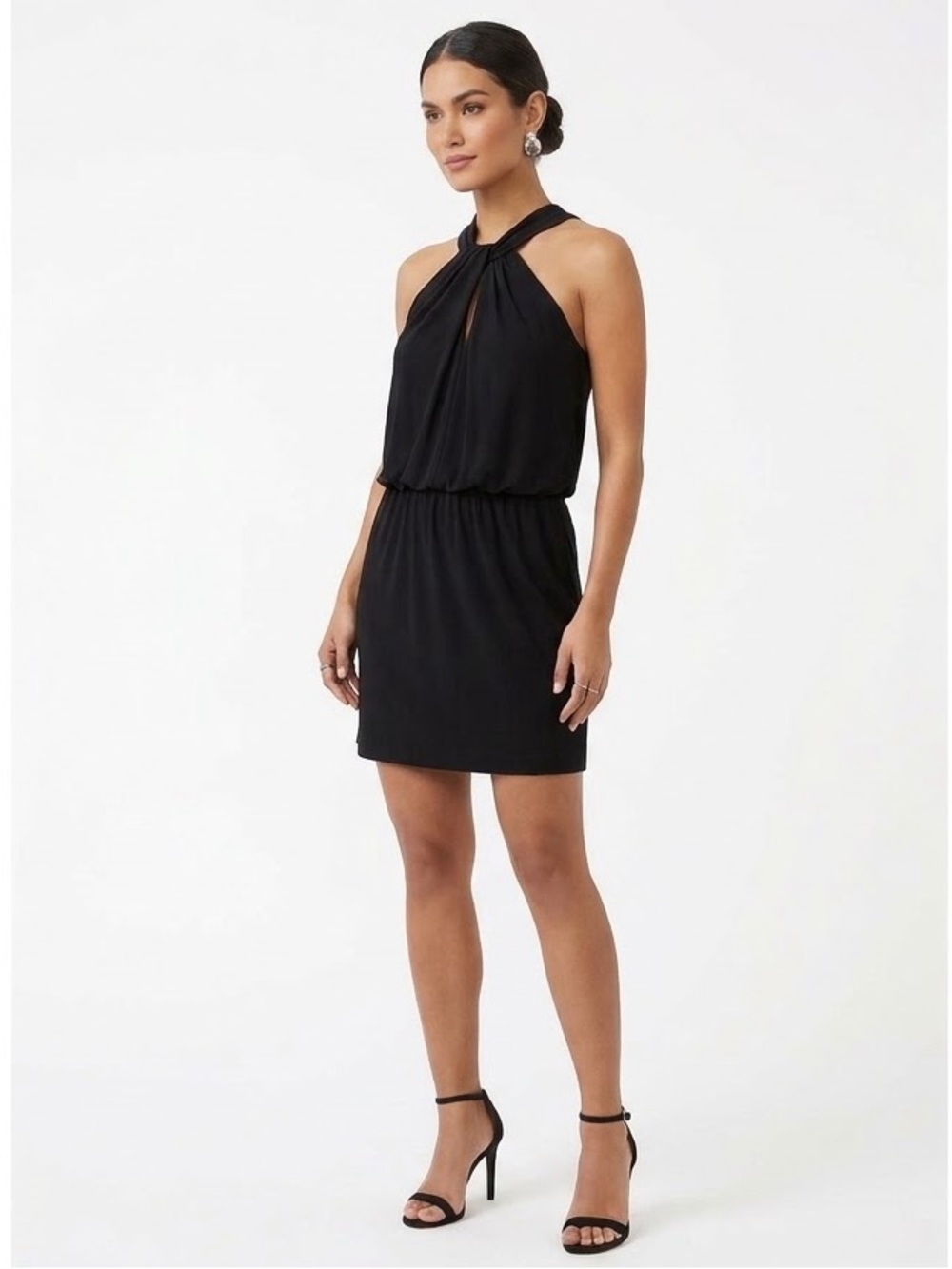 Trina Turk $268 Black Halter Blouson Keyhole Cocktail Mini Dress Size 4
